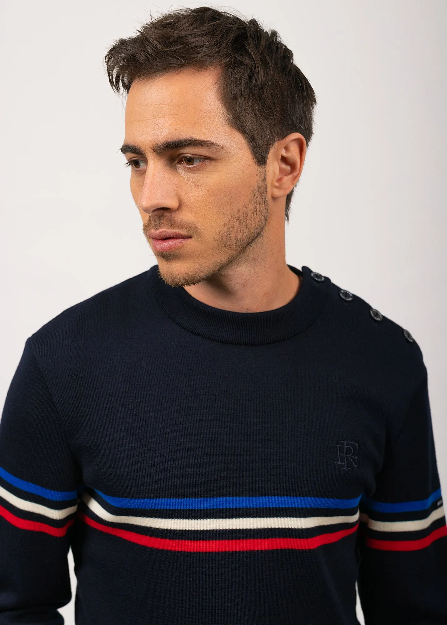 Pull marin  rayure tricolore - SAINT JAMES x Elyse (NAVY)