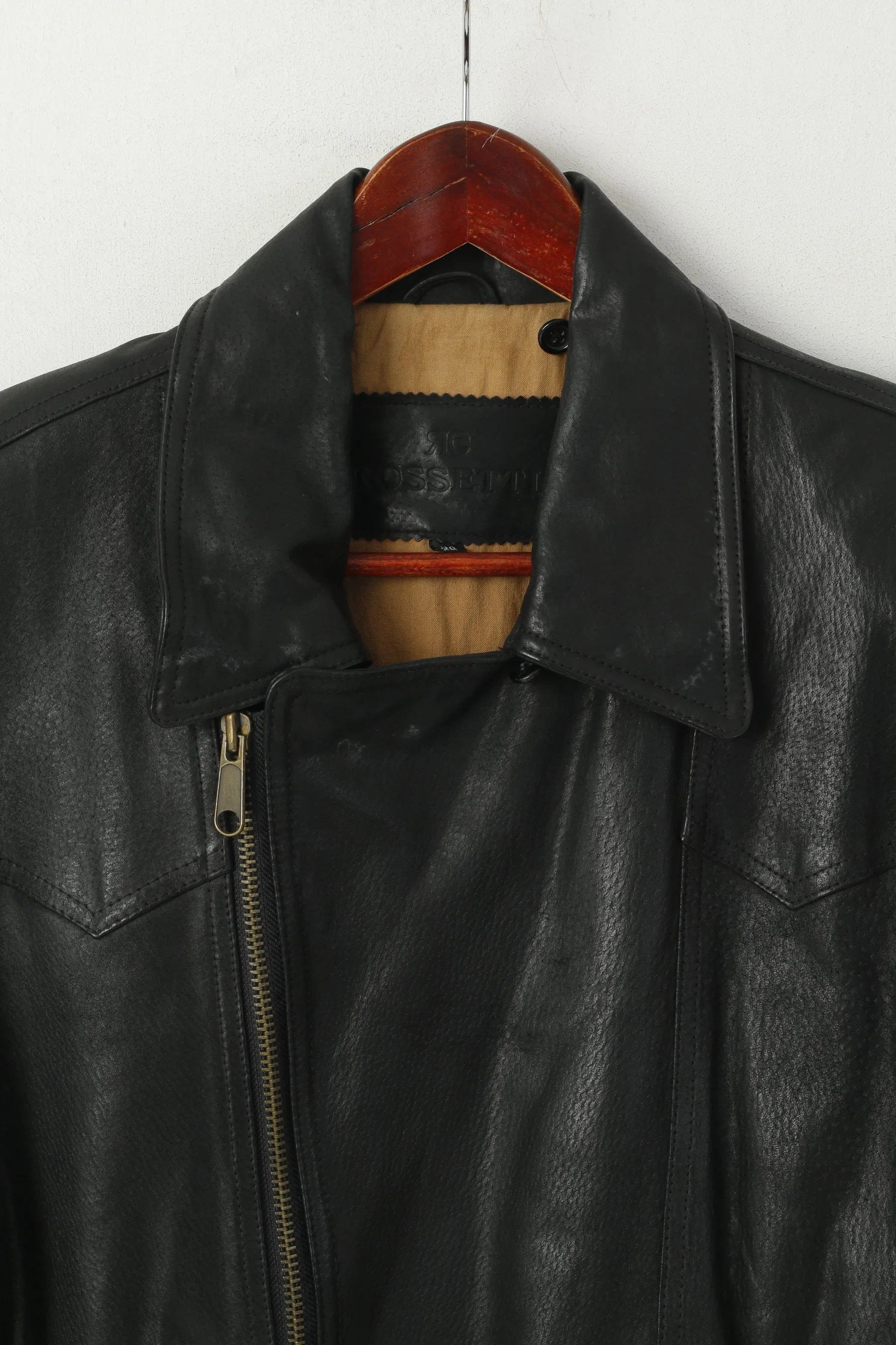 Rossetti Women 38 M Jacket Black Pig Leather Ramones Vintage Heavy Full Zipper Top