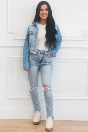 Sara Denim Hoodie Jacket: Blue