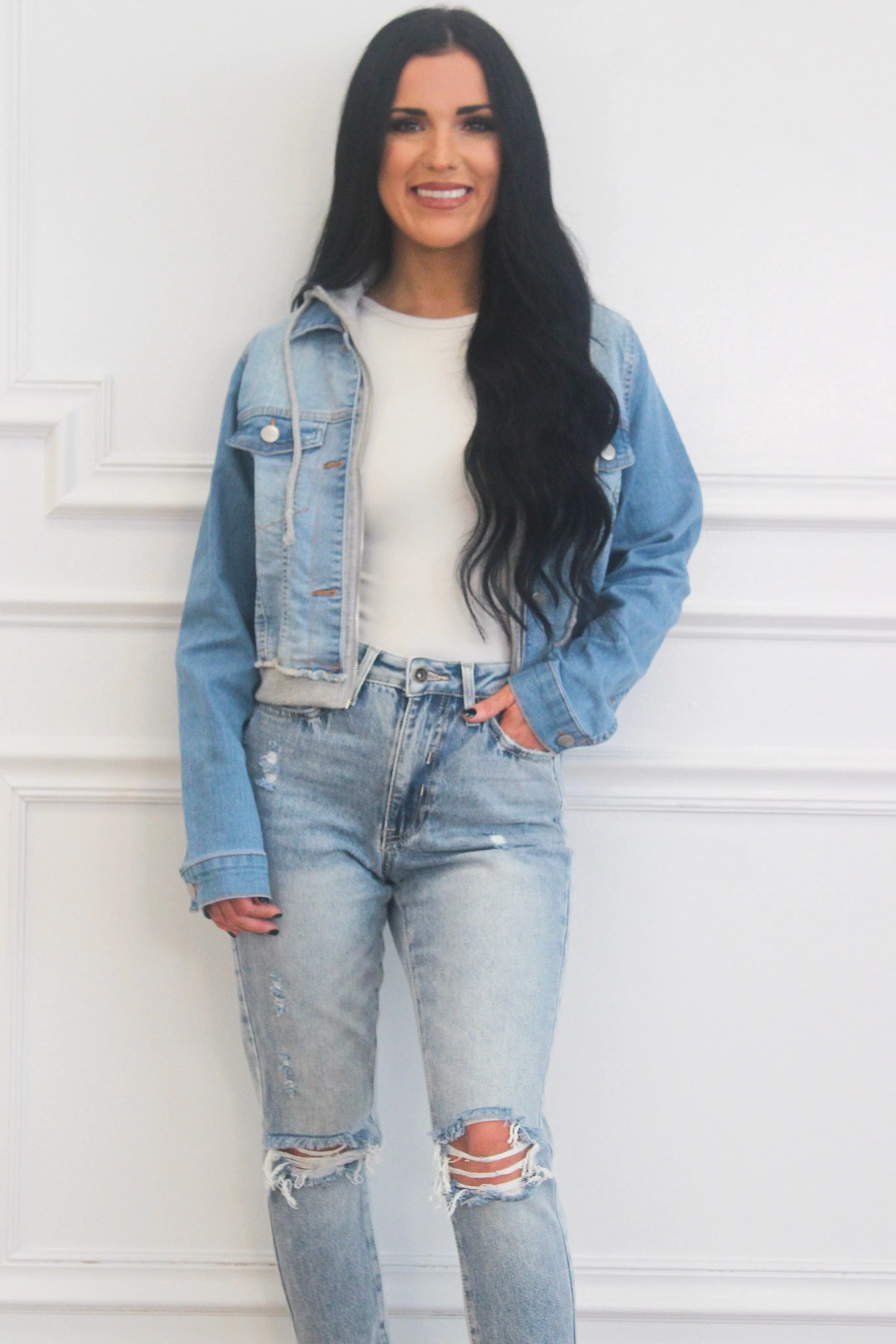 Sara Denim Hoodie Jacket: Blue