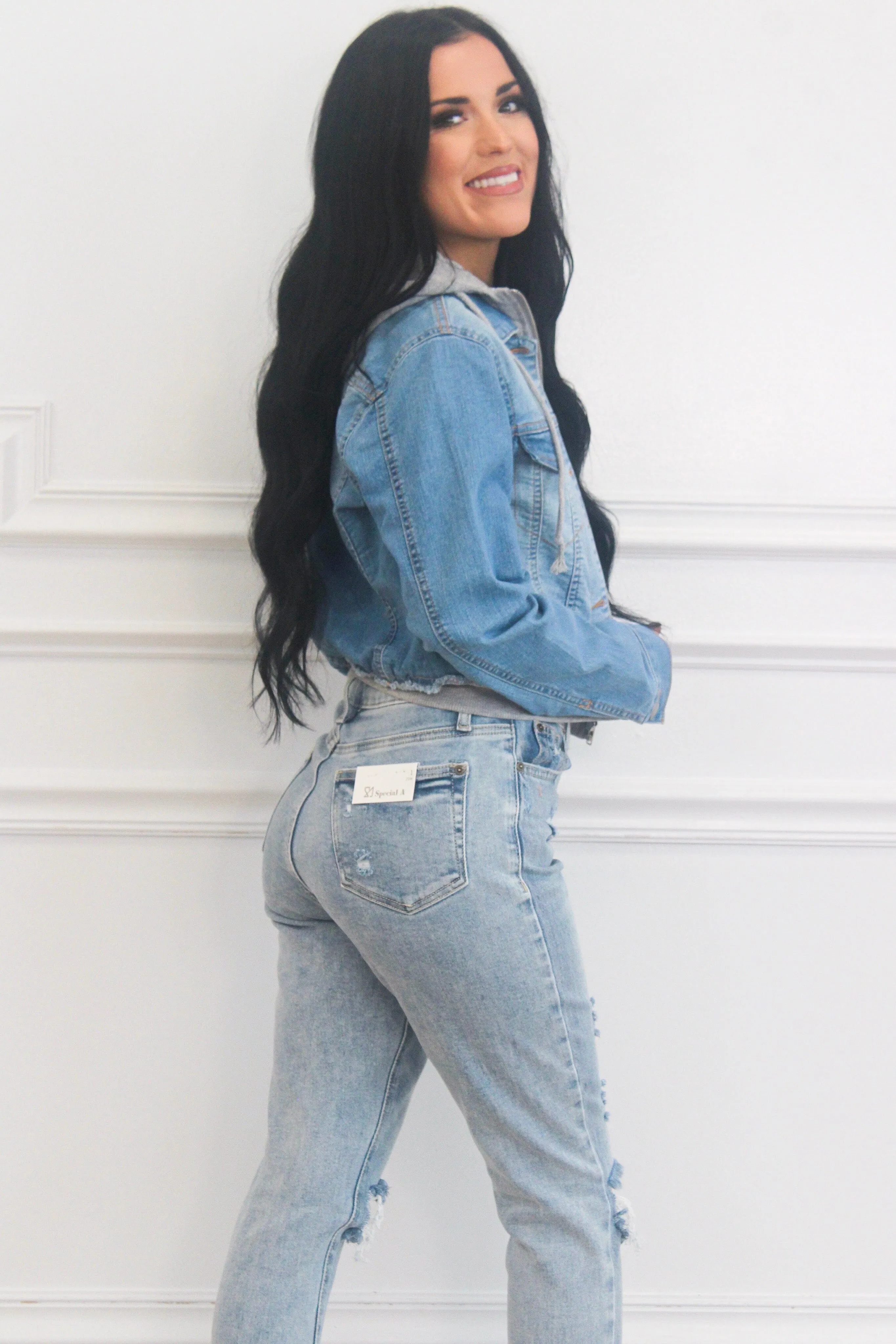 Sara Denim Hoodie Jacket: Blue