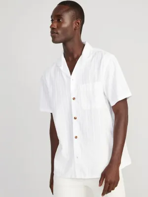 Short-Sleeve Textured-Dobby Camp Shirt For Men