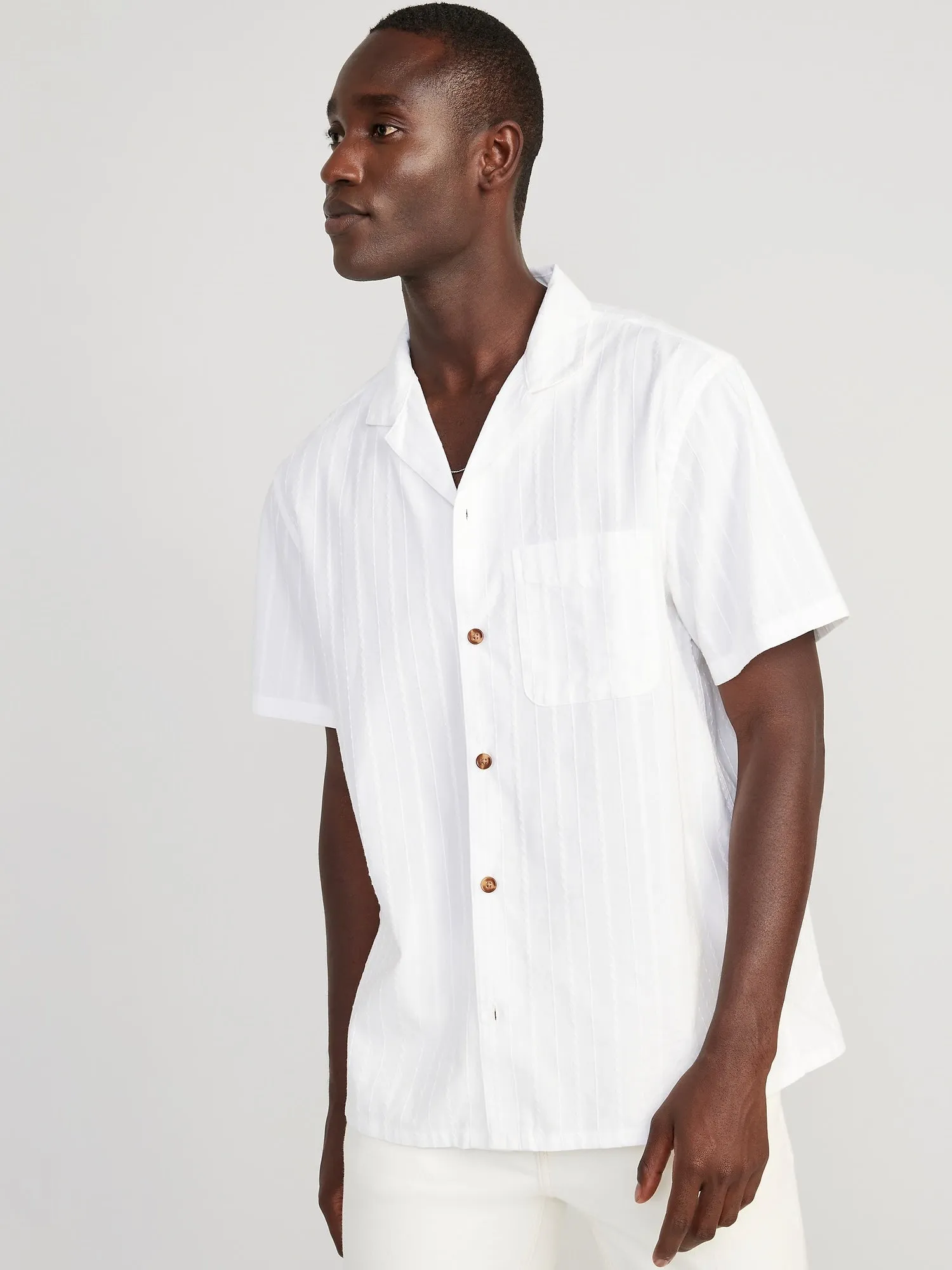 Short-Sleeve Textured-Dobby Camp Shirt For Men