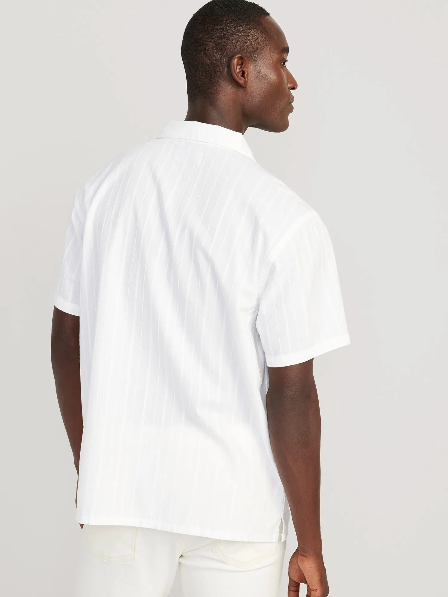 Short-Sleeve Textured-Dobby Camp Shirt For Men