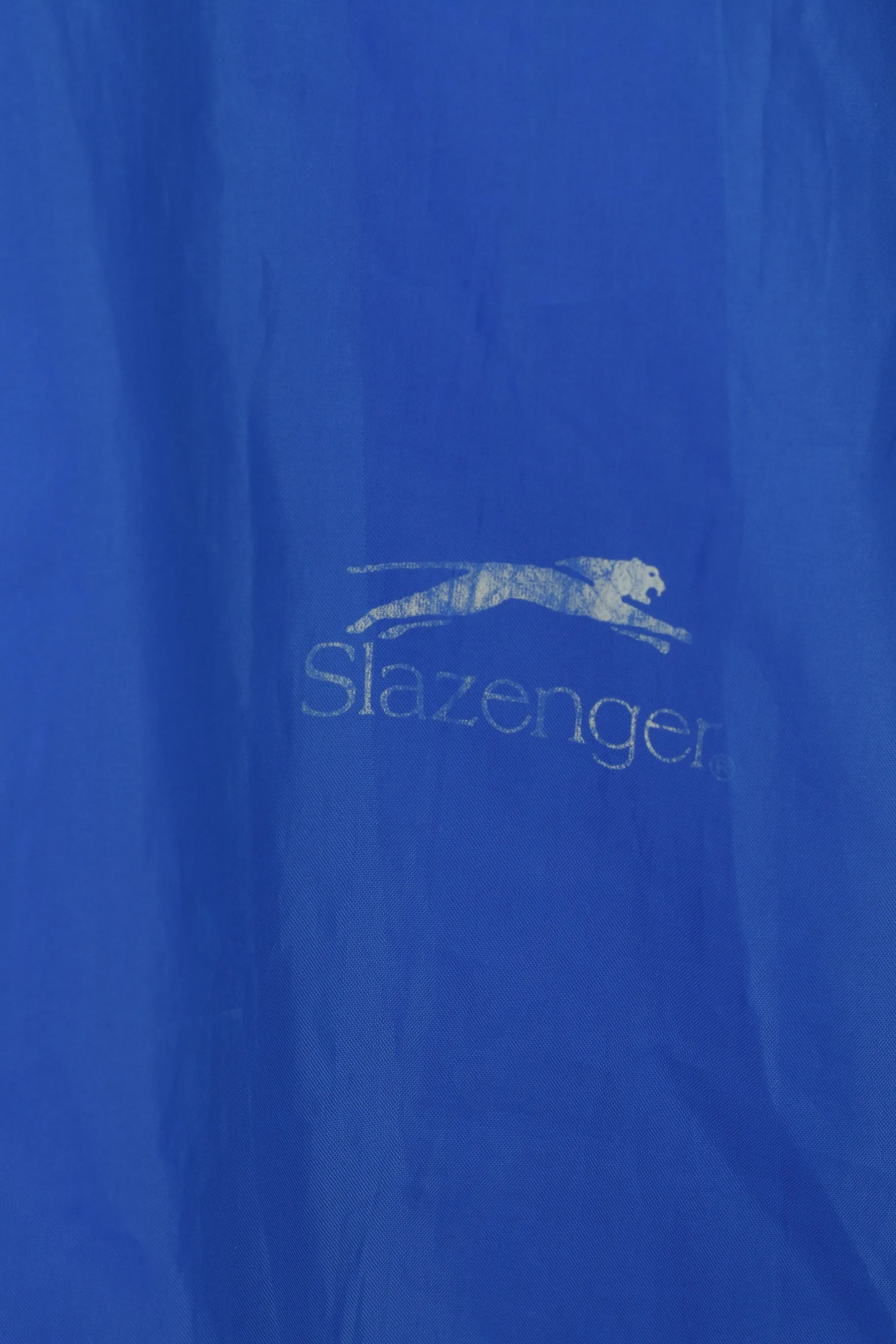 Slazenger Men L Jacket Blue Vintage Sheer Instinct Hidden Hood Full Zipper Top