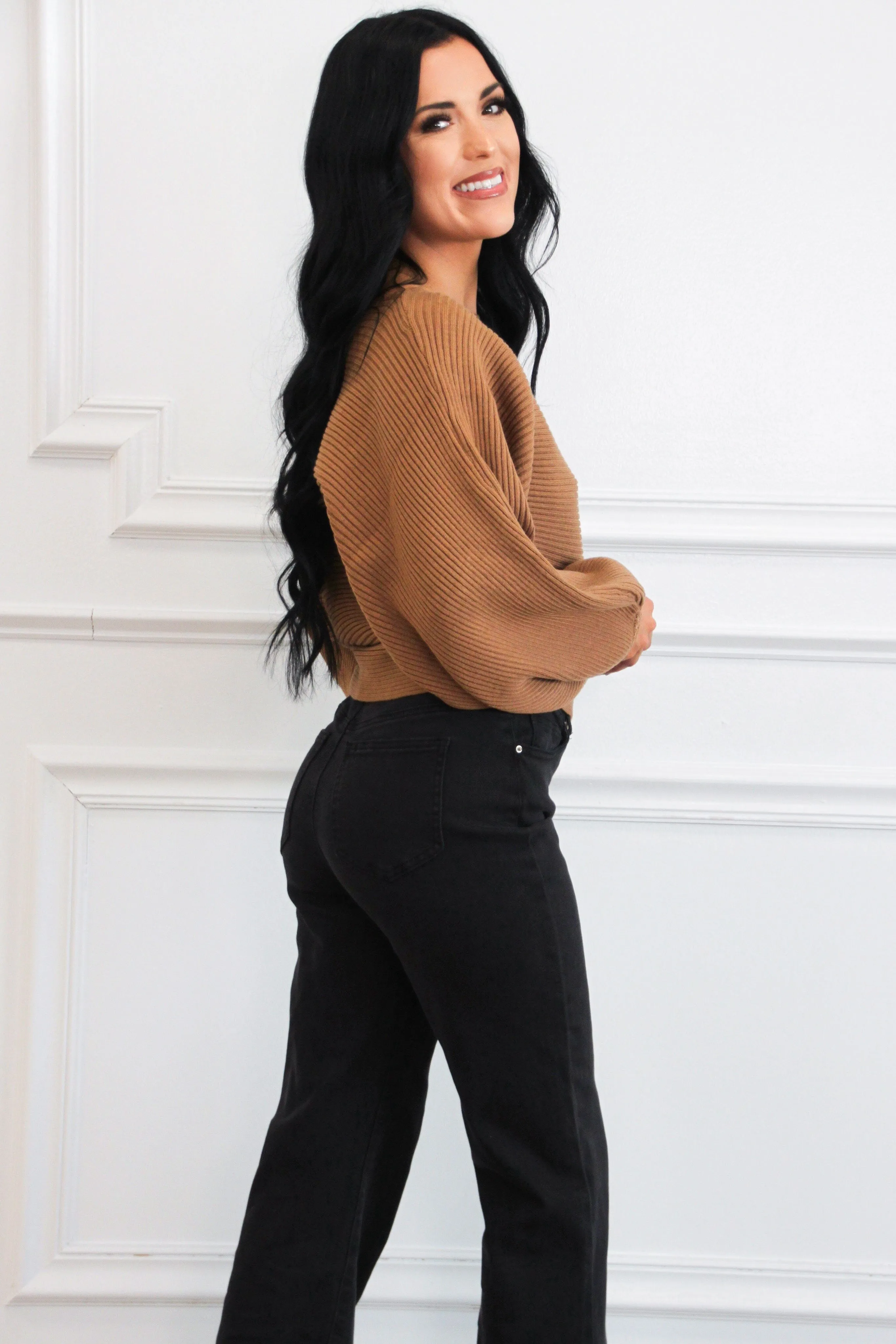 Staple Moment Boat Neck Balloon Sleeve Sweater: Deep Camel