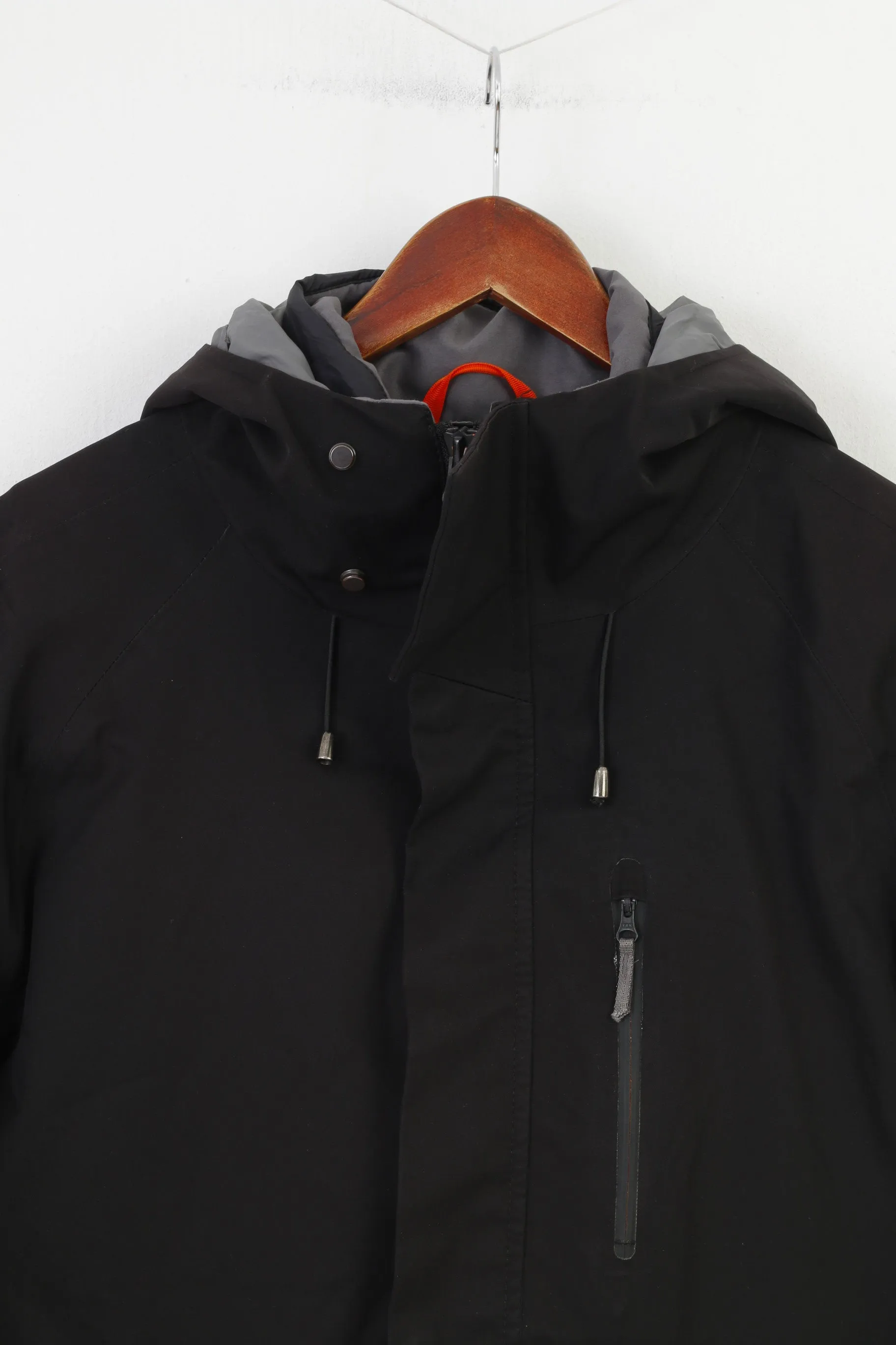 Swims Men S Jacket Black Full Double Zipper Waterproof Vintage Hood Pockets Parka Top