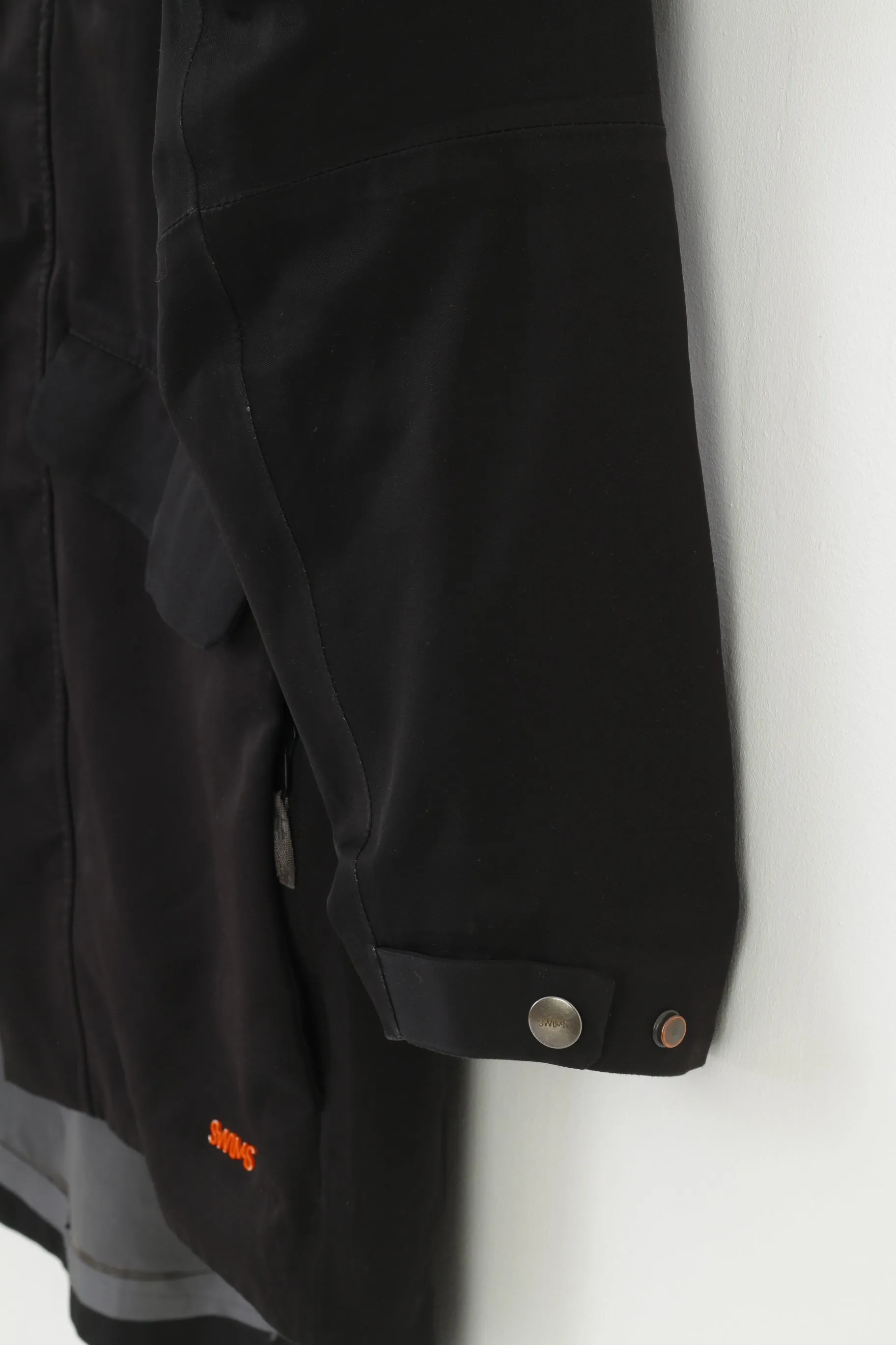 Swims Men S Jacket Black Full Double Zipper Waterproof Vintage Hood Pockets Parka Top
