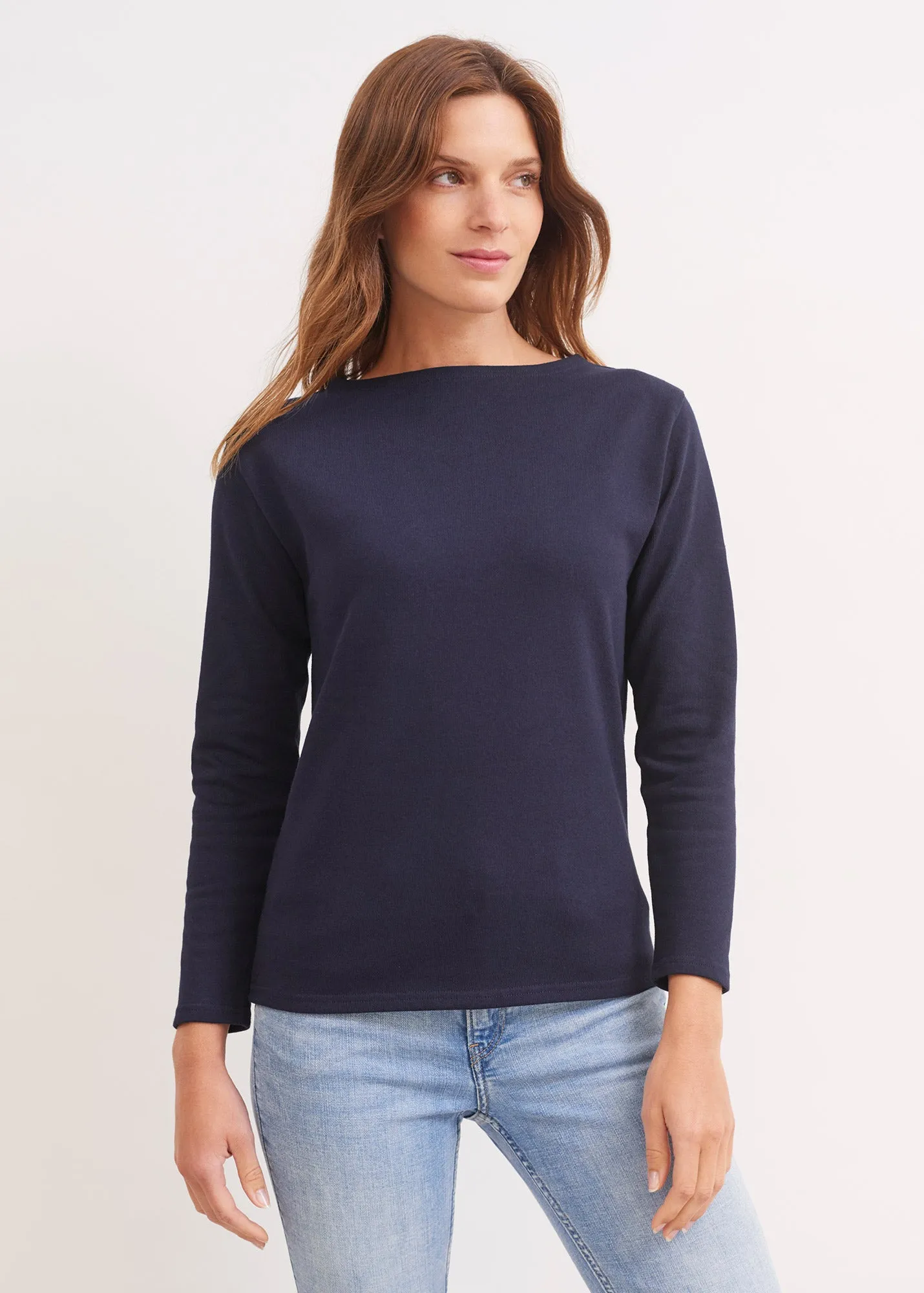 T-shirt marin Guildo - col bateau, en coton pais (NAVY)