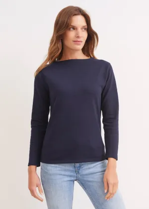 T-shirt marin Guildo - col bateau, en coton pais (NAVY)