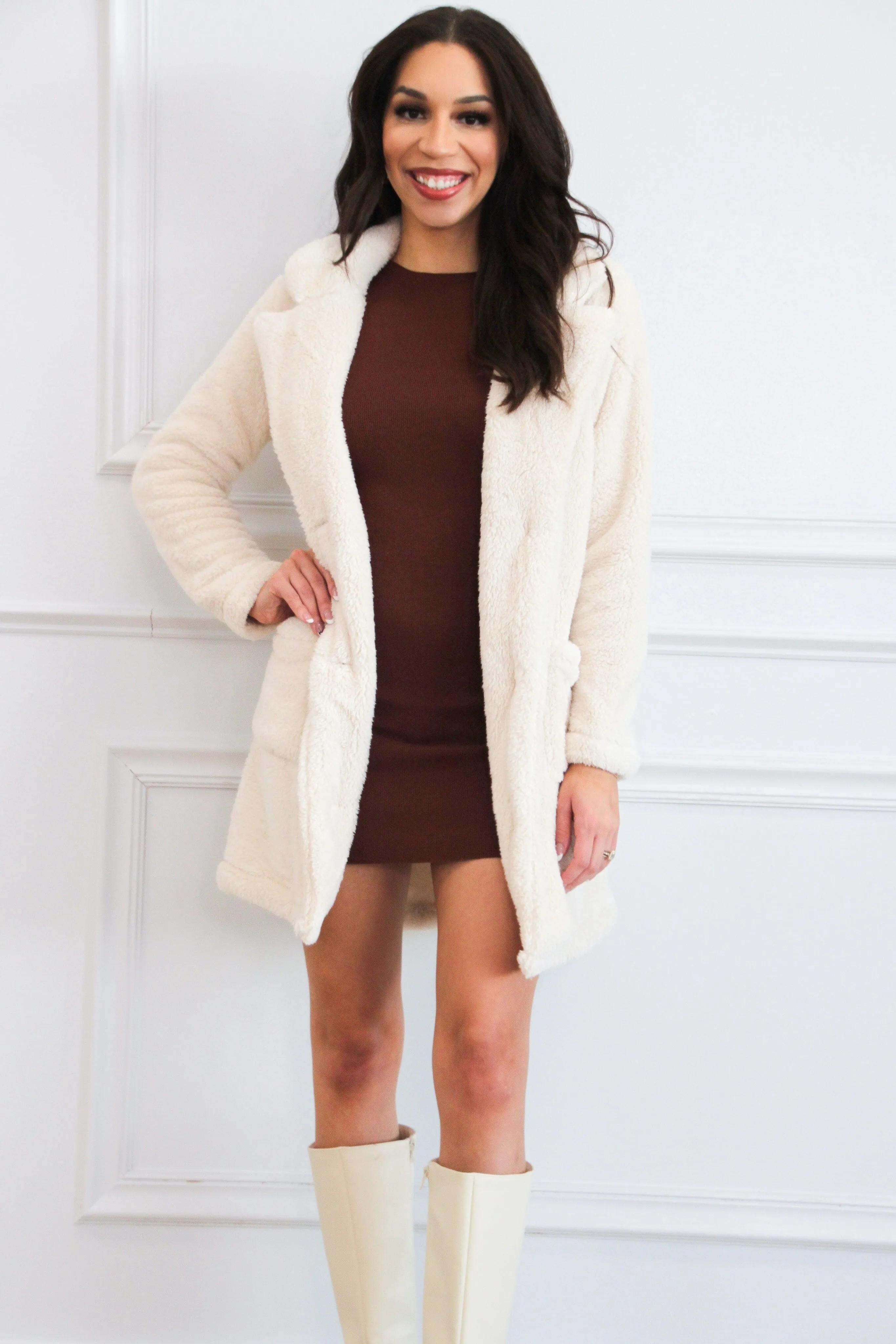 Talk of the Town Sherpa Coat: Ivory