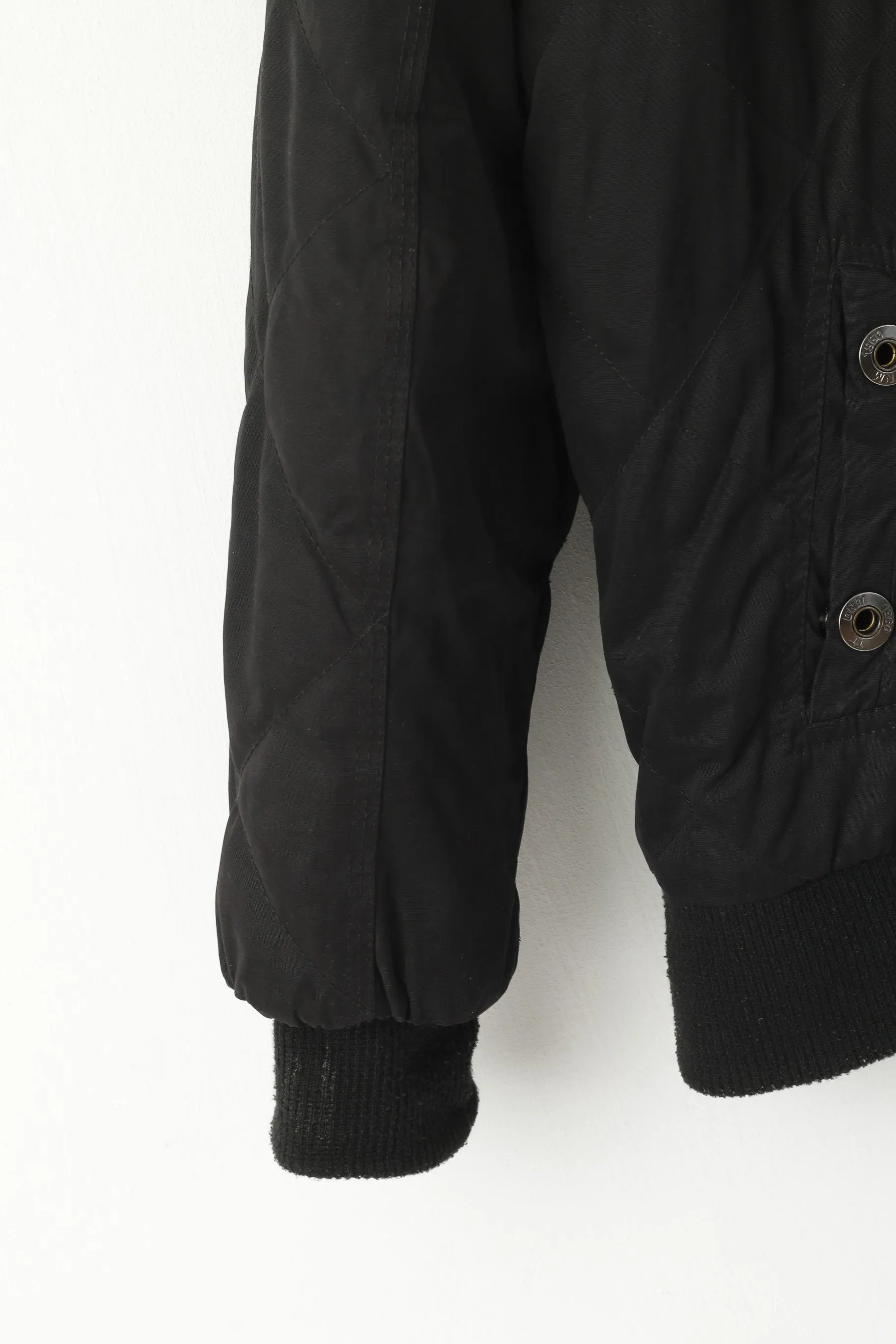 Tom Tompson Men L Jacket Black Bomber Padded Full Zipper Pocket Hooded Top