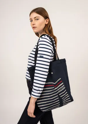 Tote bag en coton recycl -  motif pull marin (MARINE/ECRU)