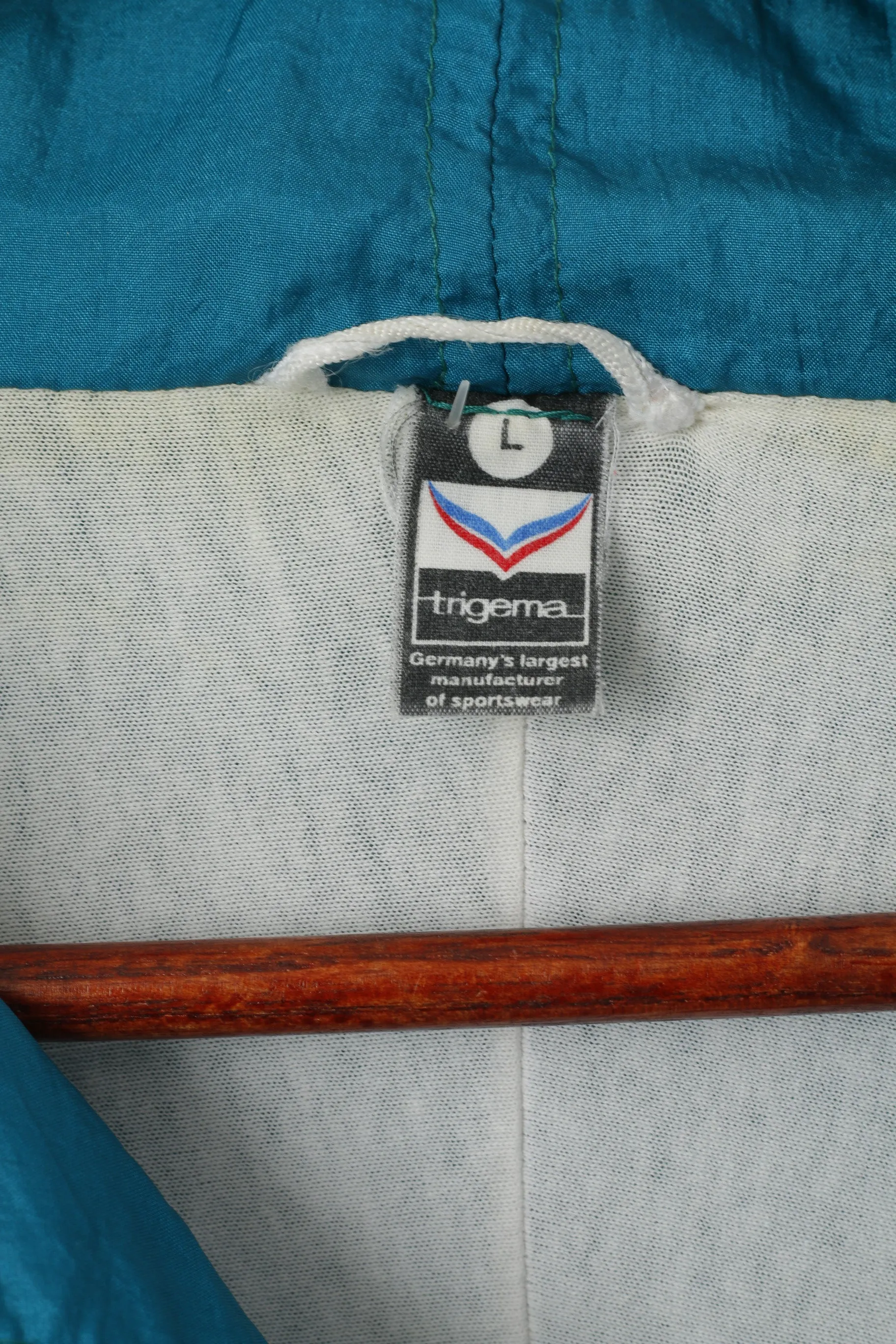 Trigema Men L  Jacket Sea Green Vintage Shiny Nylon Sportswear Full Zip Track Top