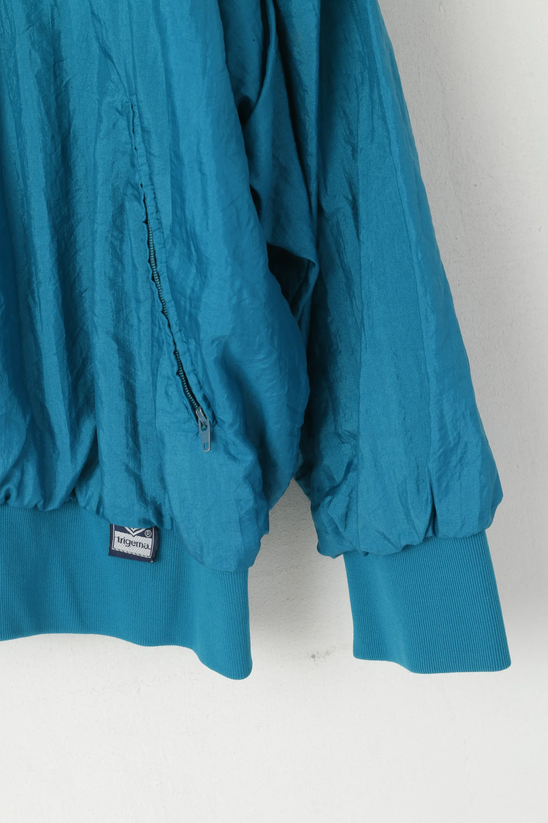Trigema Men L  Jacket Sea Green Vintage Shiny Nylon Sportswear Full Zip Track Top