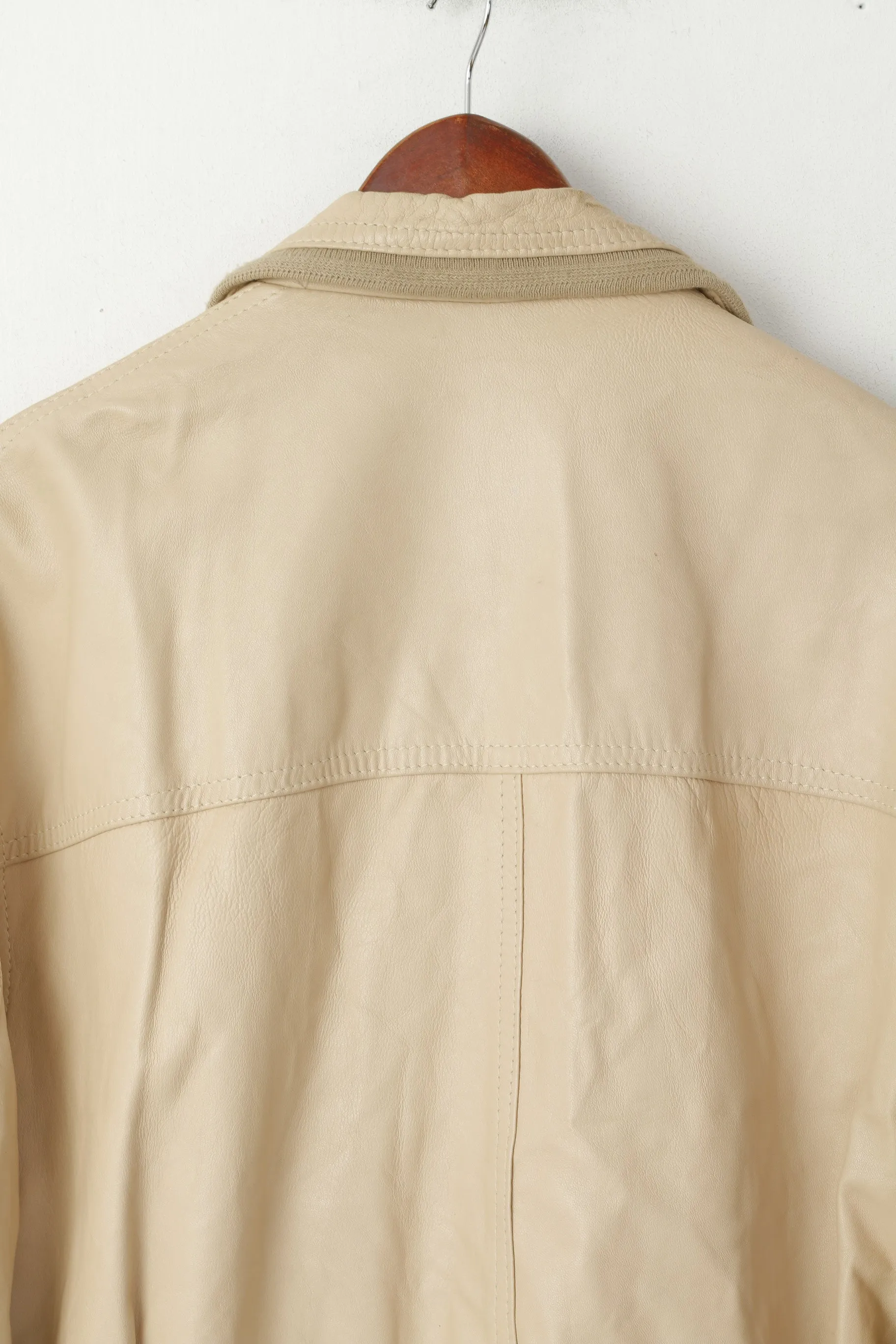Vintage Men 50 M Leather Jacket Beige Bomber Pockets Vera Pelle Made in Italy Top