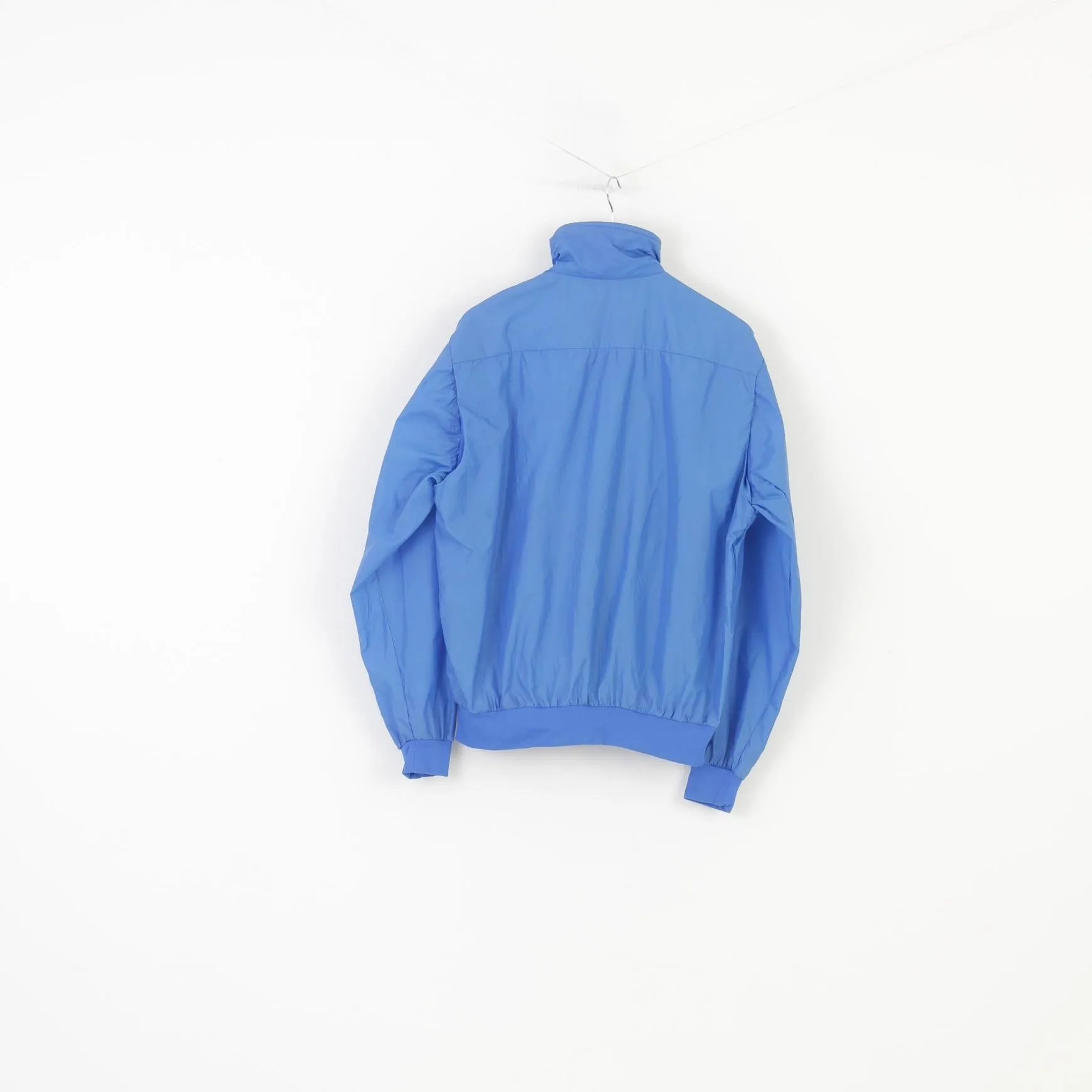 Vintage Men L Jacket Blue Full Zipper Collar Sport Nylon Top