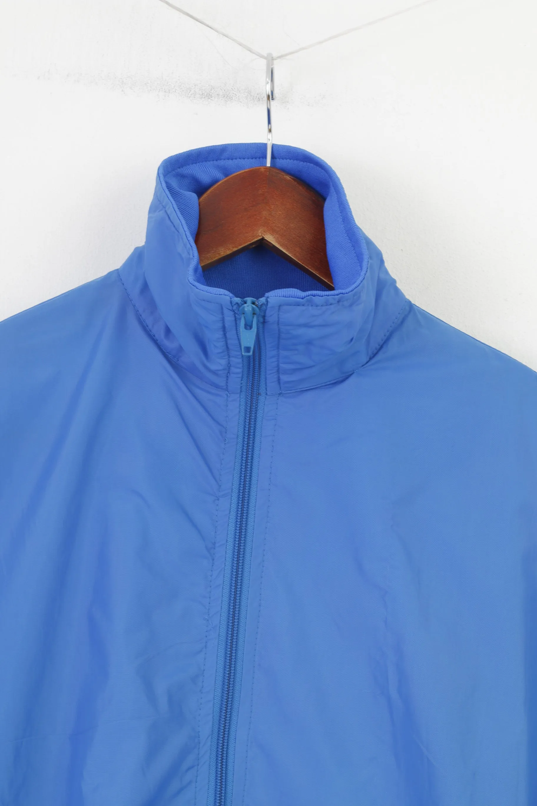Vintage Men L Jacket Blue Full Zipper Collar Sport Nylon Top