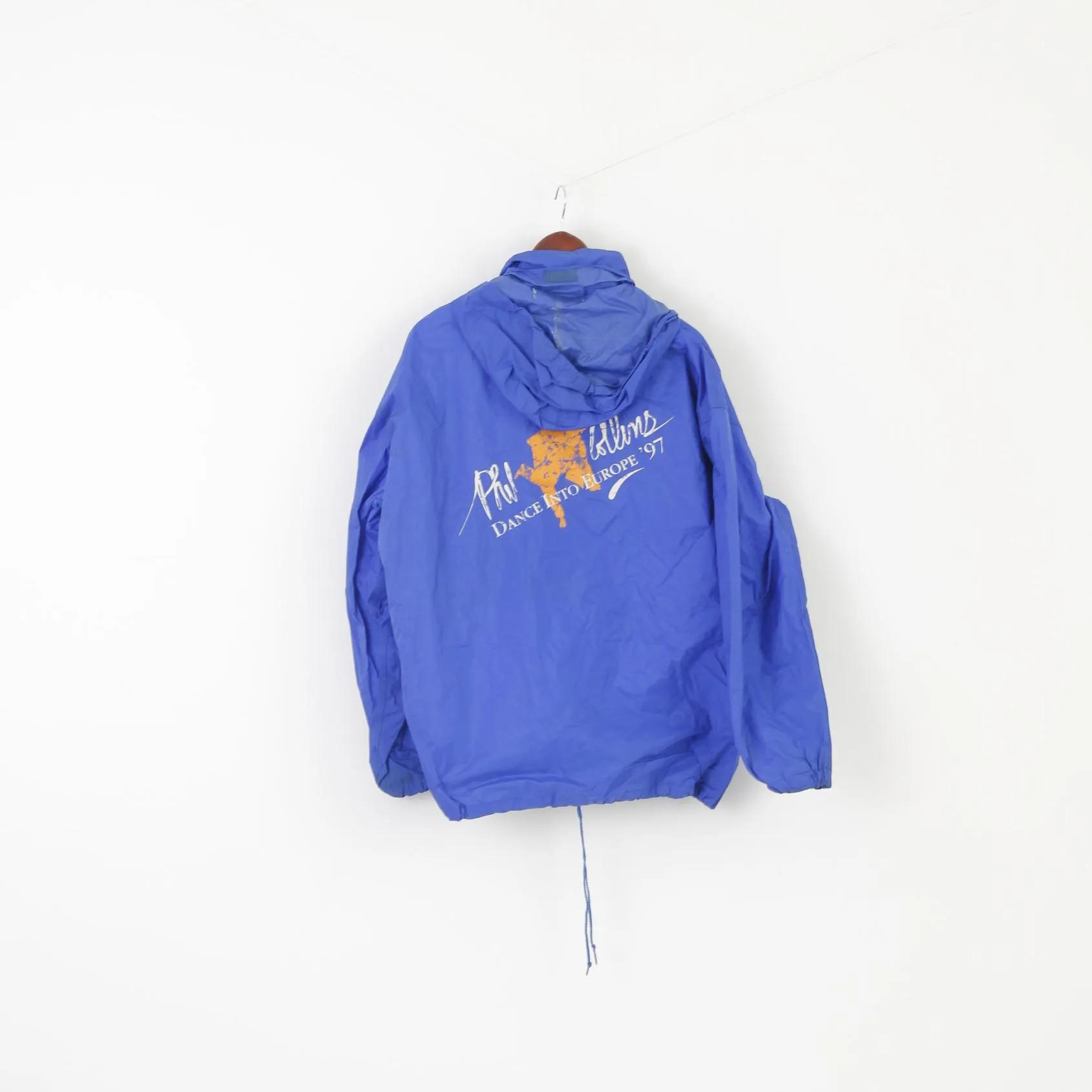 Vintage Men XL Jacket Blue Nylon Phil Collins Dance into Europe 1977 Hood Top