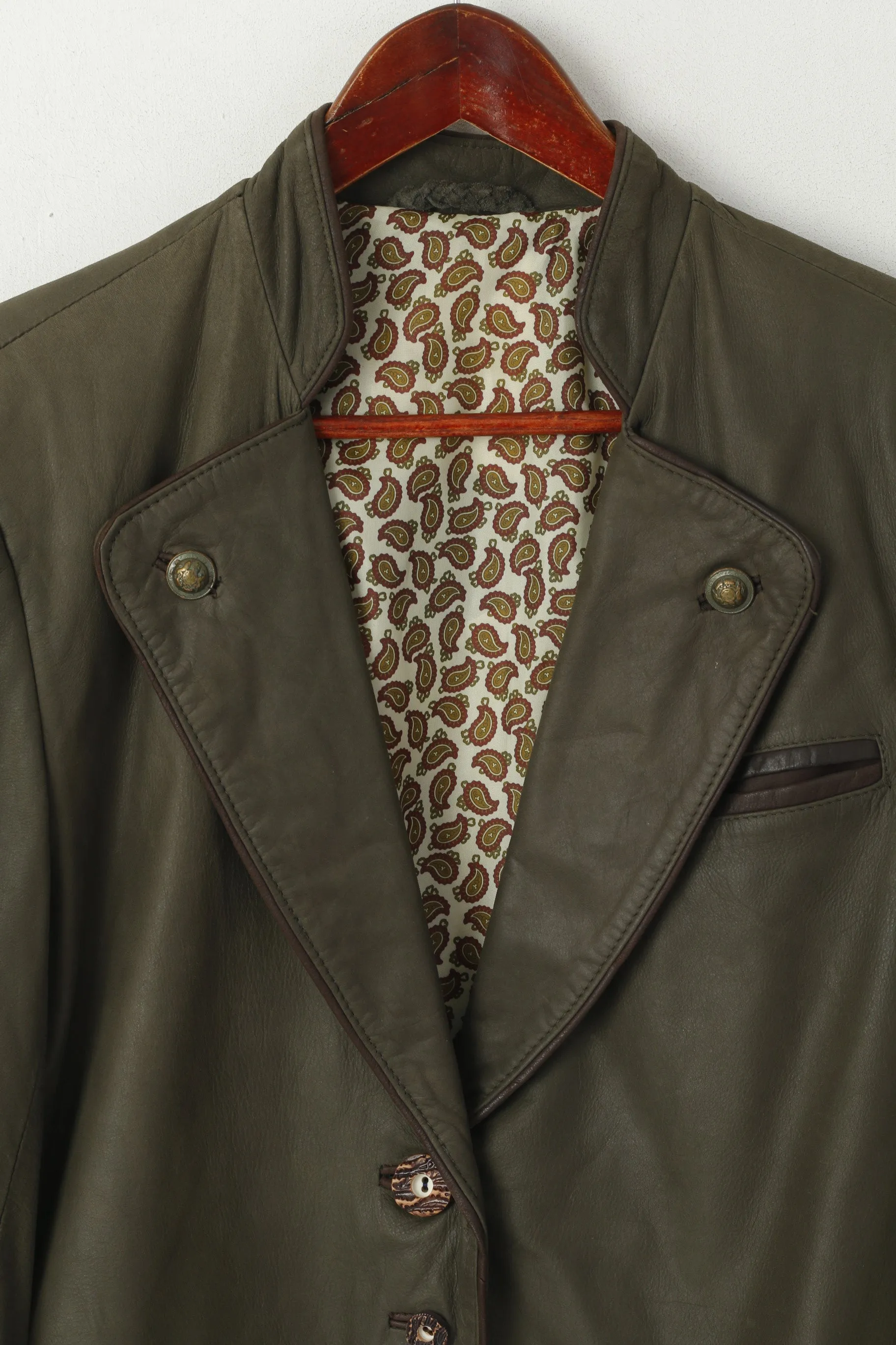 Vintage Women 38 M Jacket Green Real Leather Single Breasted Tyrol Trachten Blazer