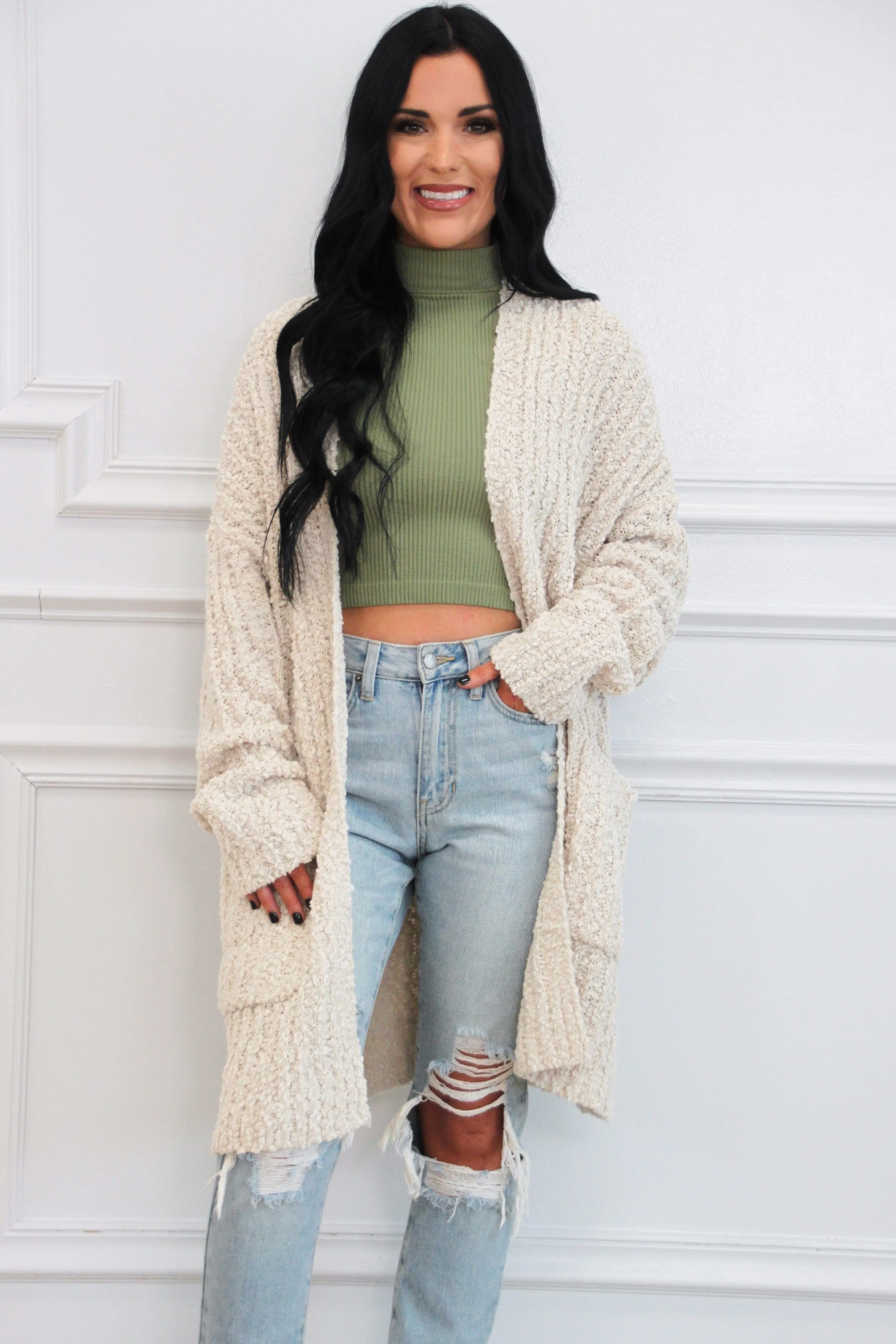 Warm Up Sweater Knit Cardigan: Cream