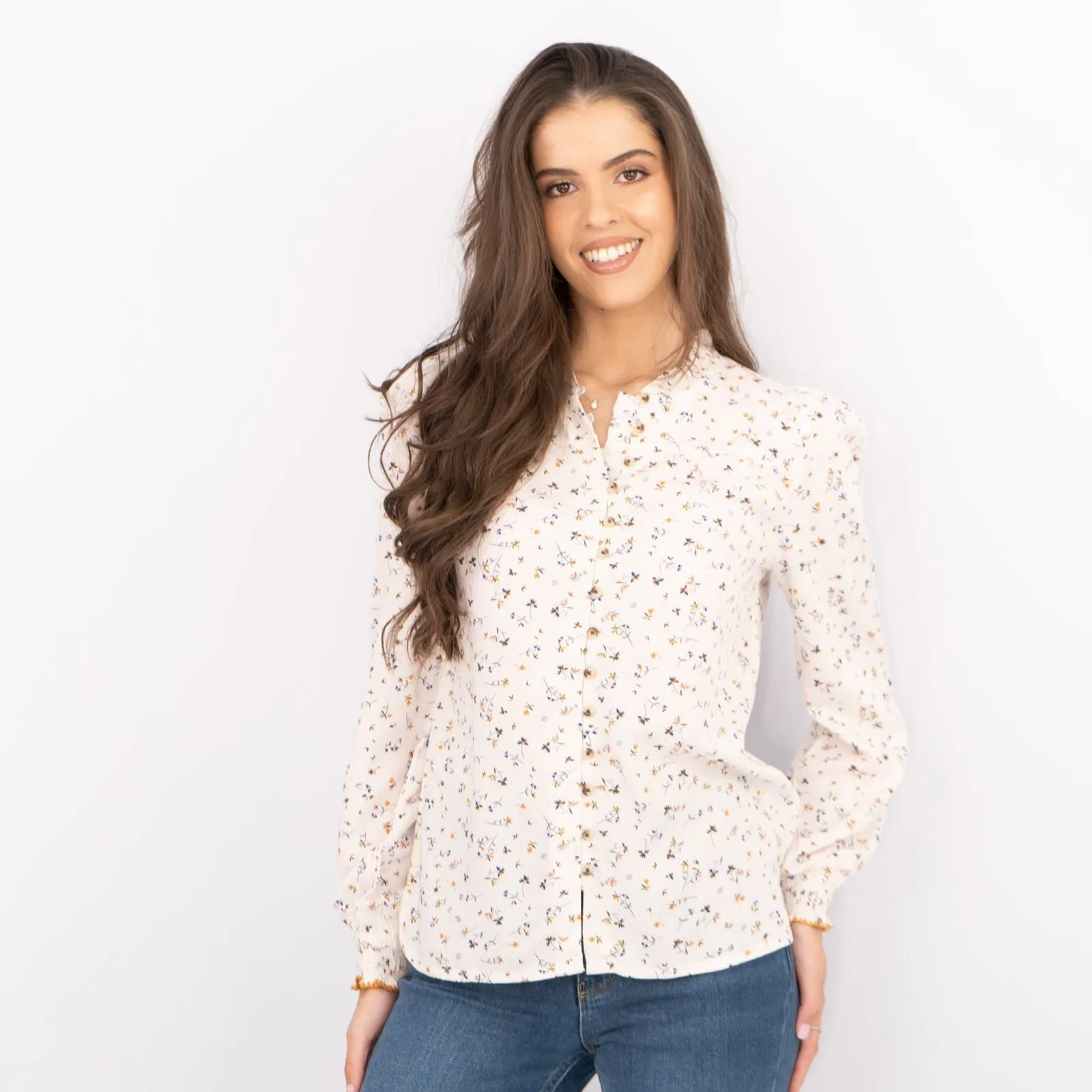 White Stuff Ivory Ditsy Floral Long Sleeve Lightweight Shirts