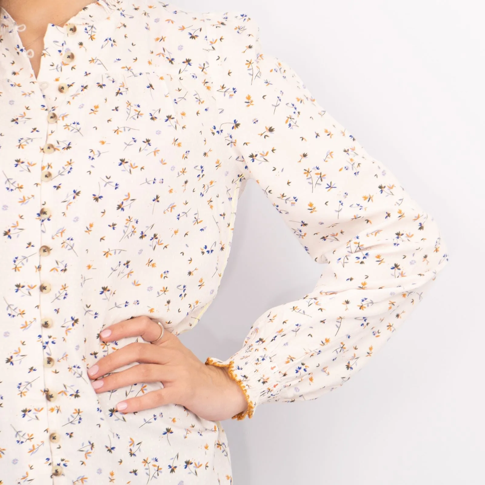 White Stuff Ivory Ditsy Floral Long Sleeve Lightweight Shirts