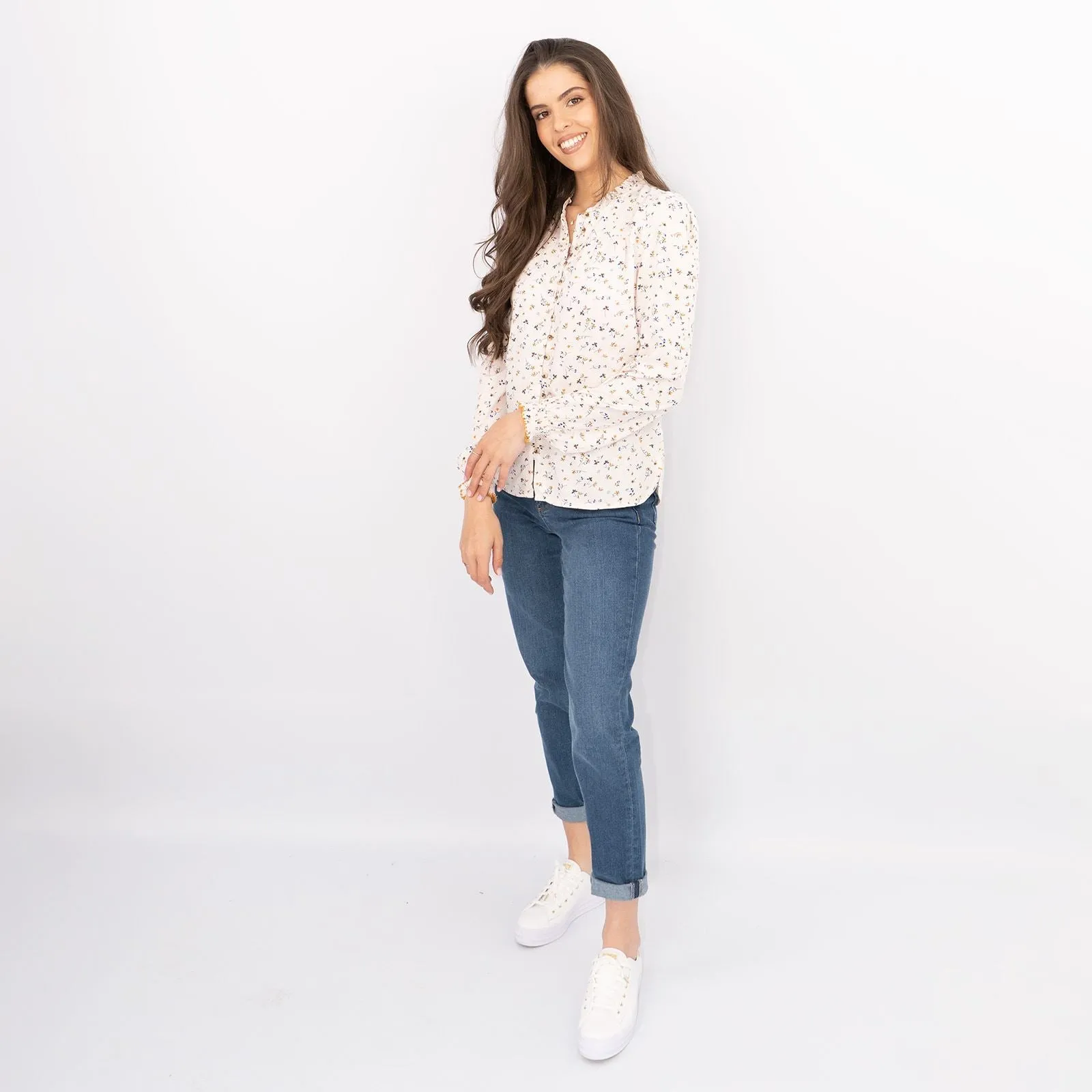 White Stuff Ivory Ditsy Floral Long Sleeve Lightweight Shirts