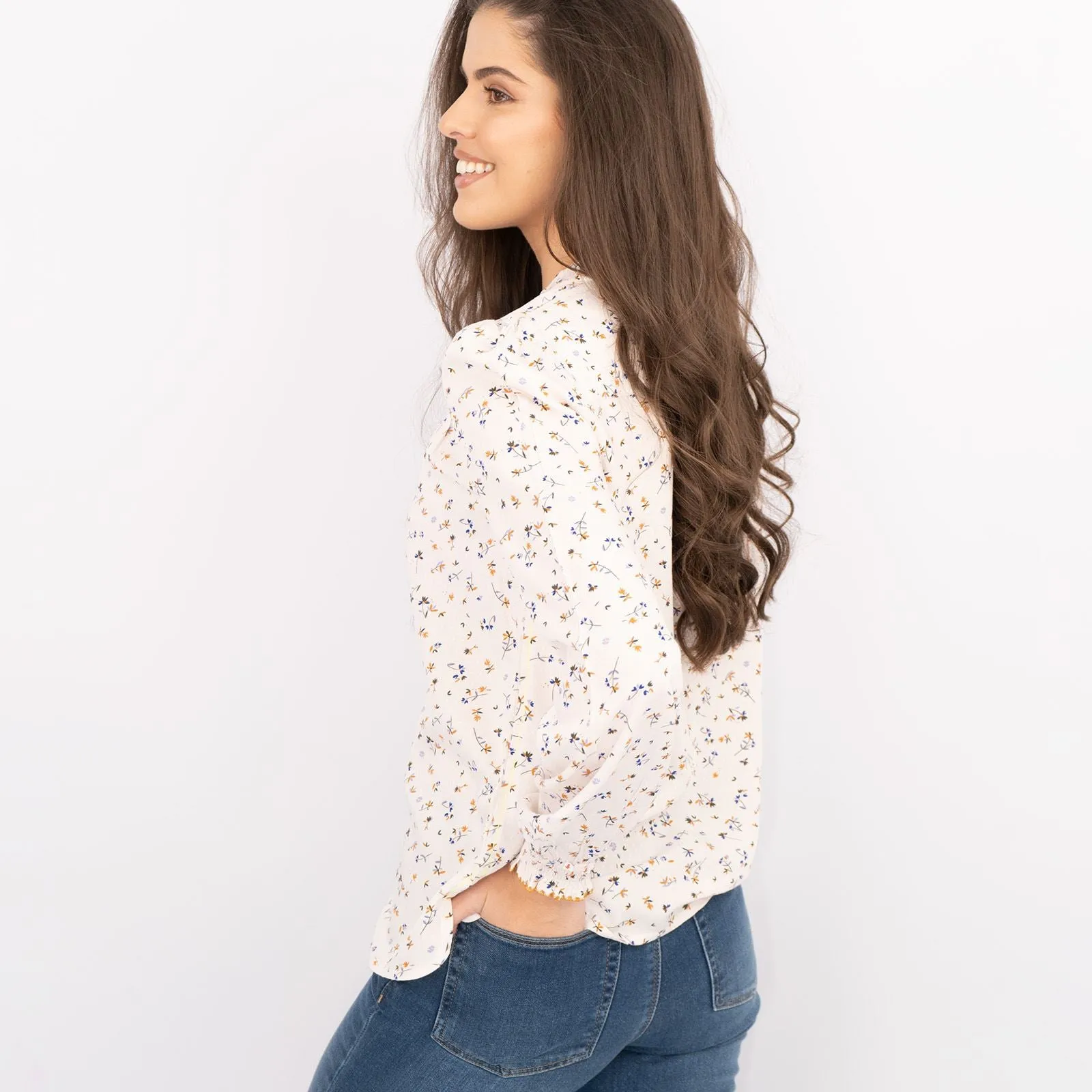 White Stuff Ivory Ditsy Floral Long Sleeve Lightweight Shirts